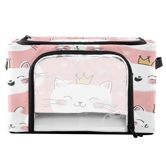 RMDQTR Waterproof Double Opening Foldable Storage Bin with Iron Frame for Closet Bathroom16.9*11.4*10 in Super Happy Kittens