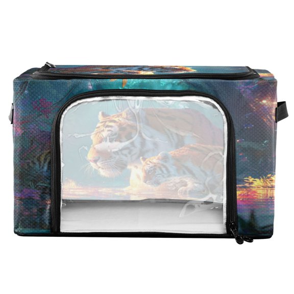 RMDQTR Waterproof Double Opening Foldable Storage Bin with Iron Frame for Closet Bathroom16.9*11.4*10 in Two Tigers