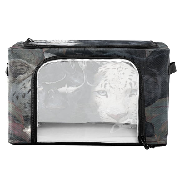 RMDQTR Waterproof Double Opening Foldable Storage Bin with Iron Frame for Closet Bathroom16.9*11.4*10 in White Leopard Black Panther