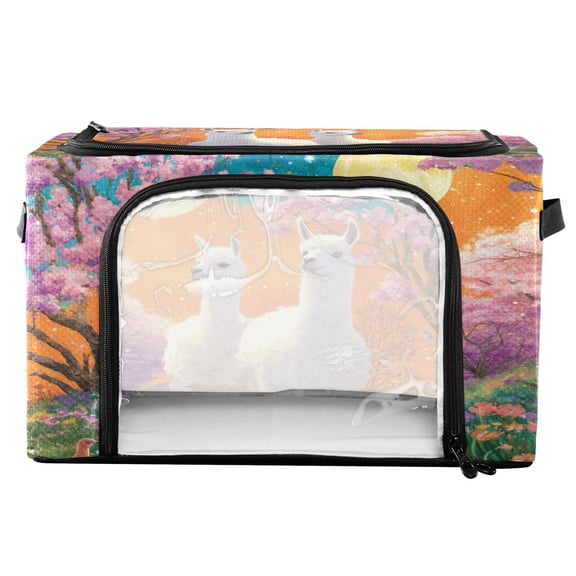 RMDQTR Waterproof Double Opening Foldable Storage Bin with Iron Frame for Closet Bathroom16.9*11.4*10 in White Llama Couple