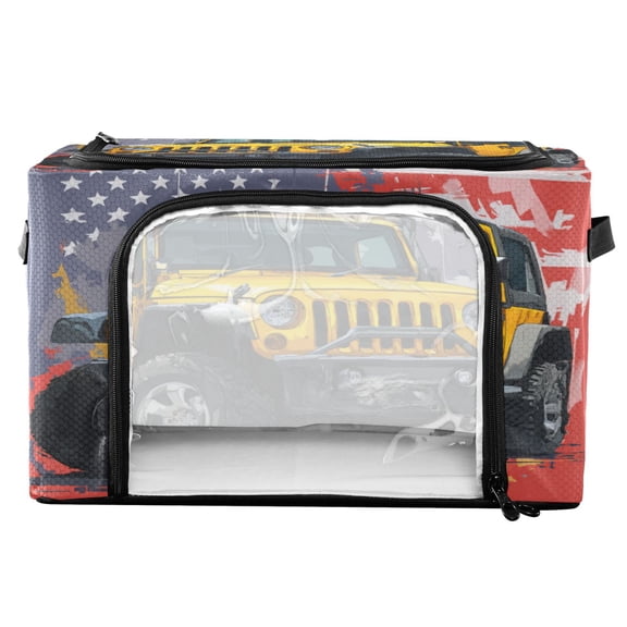 RMDQTR Waterproof Double Opening Foldable Storage Bin with Iron Frame for Closet Bathroom16.9*11.4*10 in Yellow Jeep Car Pattern