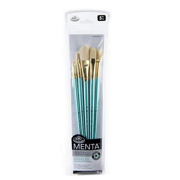 RMEN-SET381 | Menta™ 5pc Synthetic White Bristle Variety Acrylic & Oil Brush Set 381