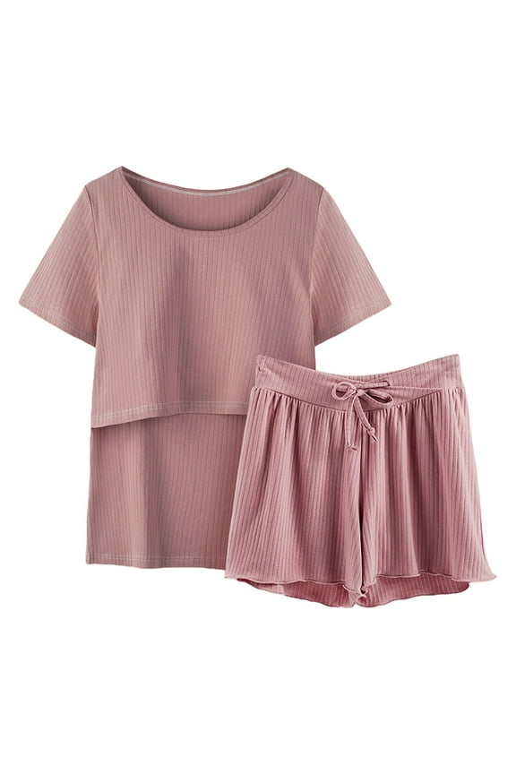2 Pack Women's Nursing Pajamas Set Maternity Pajamas Postpartum Loungewear Set Breastfeeding Tops & Shorts Shorts Tracksuit Sweatsuits
