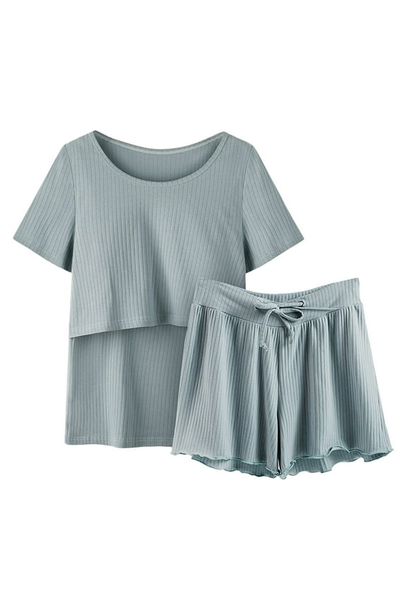 2 Pack Women's Nursing Pajamas Set Maternity Pajamas Postpartum Loungewear Set Breastfeeding Tops & Shorts Stylish Women Shorts Suit