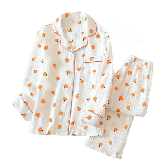 RMGVDSD 2 Pack Womens Pajamas Set Women's Pajama Sets Soft Crinkle Long Sleeve Loungewear Comfortable Sleepwear With Orange Print Comfy Ladies Pajamas