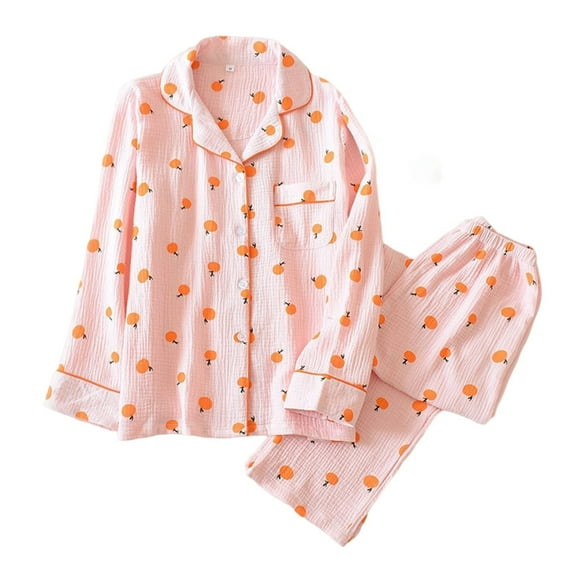 RMGVDSD 2 Pack Womens Pajamas Set Women's Pajama Sets Soft Crinkle Long Sleeve Loungewear Comfortable Sleepwear With Orange Print Soft Comfy Fall Sleepwear