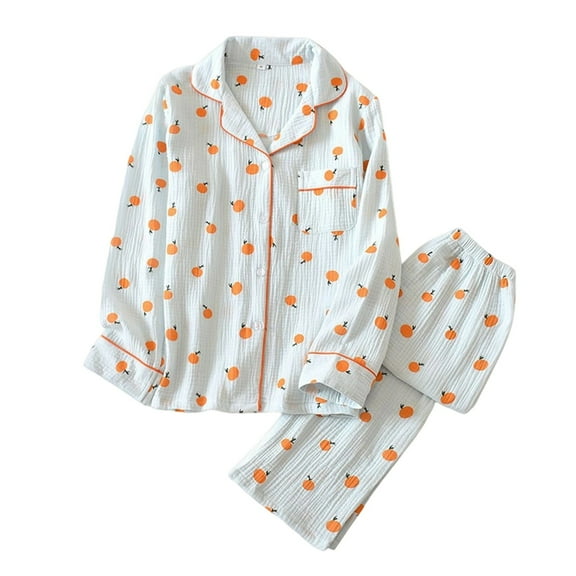 RMGVDSD 2 Pack Womens Pajamas Set Women's Pajama Sets Soft Crinkle Long Sleeve Loungewear Comfortable Sleepwear With Orange Print Soft Sleepwear Loungewear