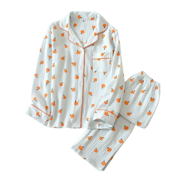 RMGVDSD 2 Pack Womens Pajamas Set Women's Pajama Sets Soft Crinkle Long Sleeve Loungewear Comfortable Sleepwear With Orange Print Soft Sleepwear Loungewear