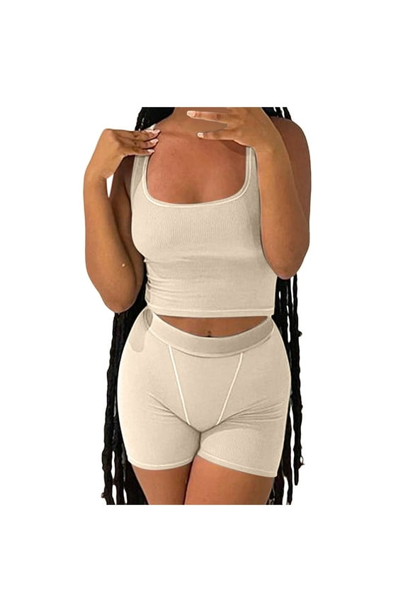 2 Piece Sets For Women Matching Workout Set Cropped Tank Tops And High Waist Yoga Leggings Active Wear Stylish Women Shorts Suit