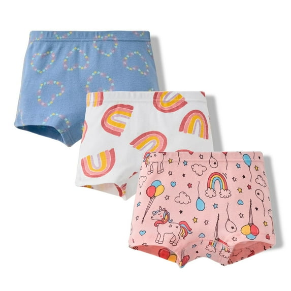 RMGVDSD 3 Pack Girls Underwear Soft Panites Toddler Cartoon Rainbow Boyshorts Kids Breathable Comfortable Briefs Underpants for 12-13 Years