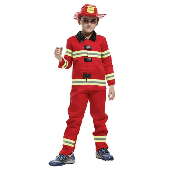 RMGVDSD 3 Pieces Kids Fireman Clothes Boys Firefighter Clothes Suit Kids Firefighter Dress Up Clothes Boys Halloween Outfits Set 8-12 Years