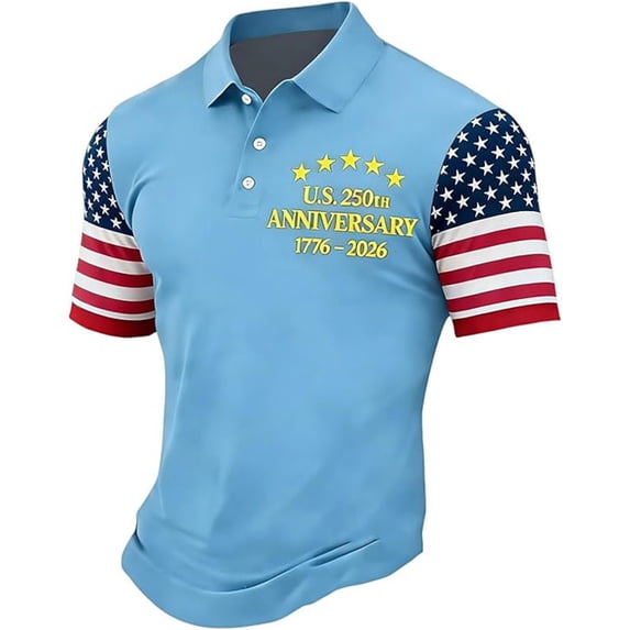 RMGVDSD 4th of July Polo Shirts for Men 250 Years America Anniversary Patriotic Shirt Short Sleeve Casual Collared Shirt For Independence Day Celebration Comfort Golf Shirts
