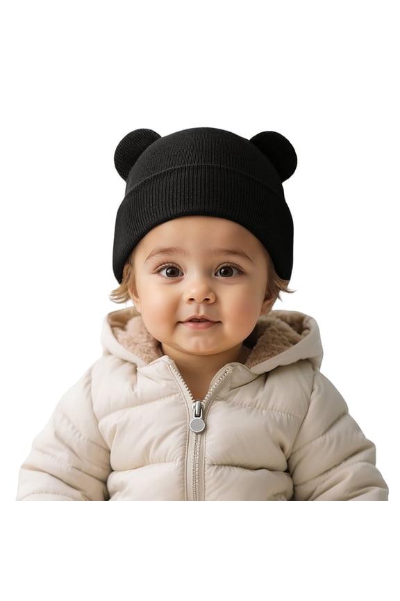 Baby Beanie Winter Hat With Bear Ear Infant Winter Knitted Hat For Kids Cute Stretchy Warm Cap For Boys Girls Soft Knitted Skull Cap Leisure Versatile 0-3 Months