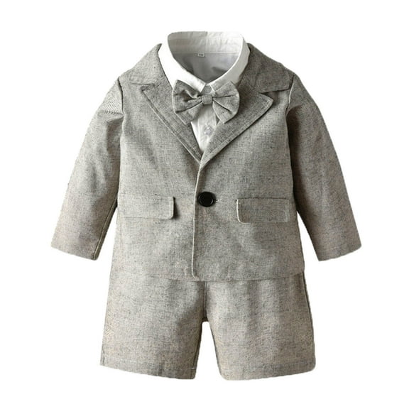 RMGVDSD Baby Boy Clothes Suit 3 Pcs Toddler Boys Formal Tuxedo Suits Dress Shirt + Blazer Jacket +Suspender Shorts Toddler Gentleman Outfits 18-24 Months