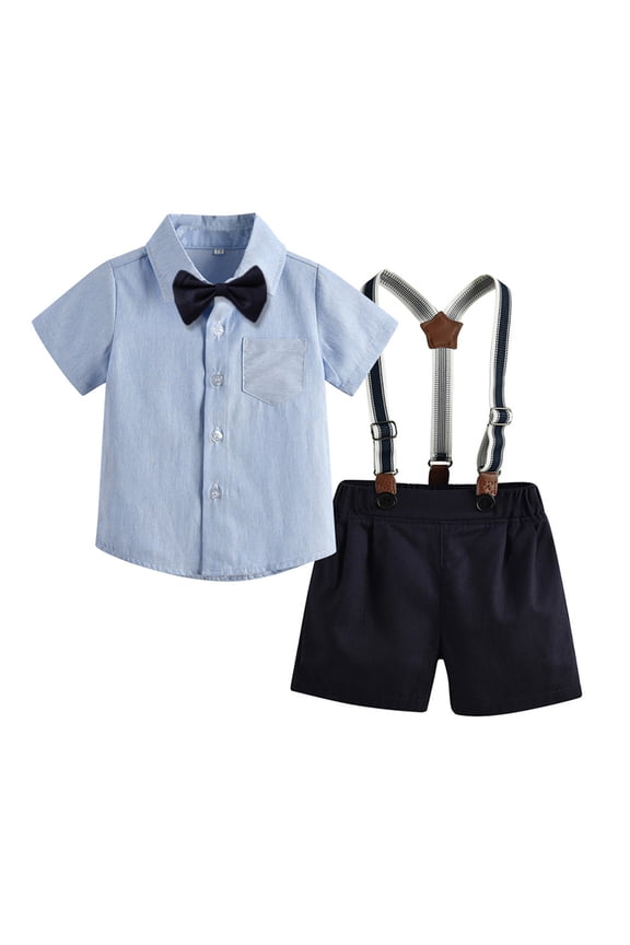 Baby Boy Formal Short Set Toddler Summer Gentleman Outfits Short Sleeve Bowtie Shirt Tops Suspender Shorts Suits Boys Party Wear Valentines Outfits