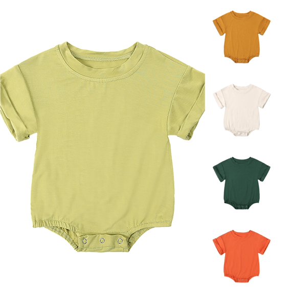 RMGVDSD Baby Boy Girl Bubble Romper Solid Color Bodysuit Crewneck Short Sleeve Onesie One-Piece Casual Clothes Soft Comfy Tops 18-24 Months