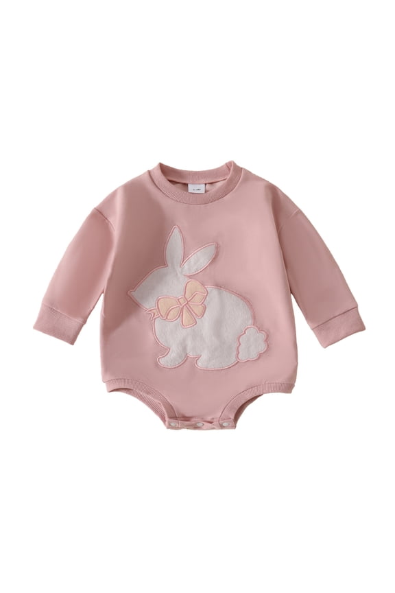 Baby Boy Girl Easter Outfit Long Sleeve Cartoon Rabbit Embroidery Bubble Romper Onesie Sweatshirt Bodysuits 0-3 Months