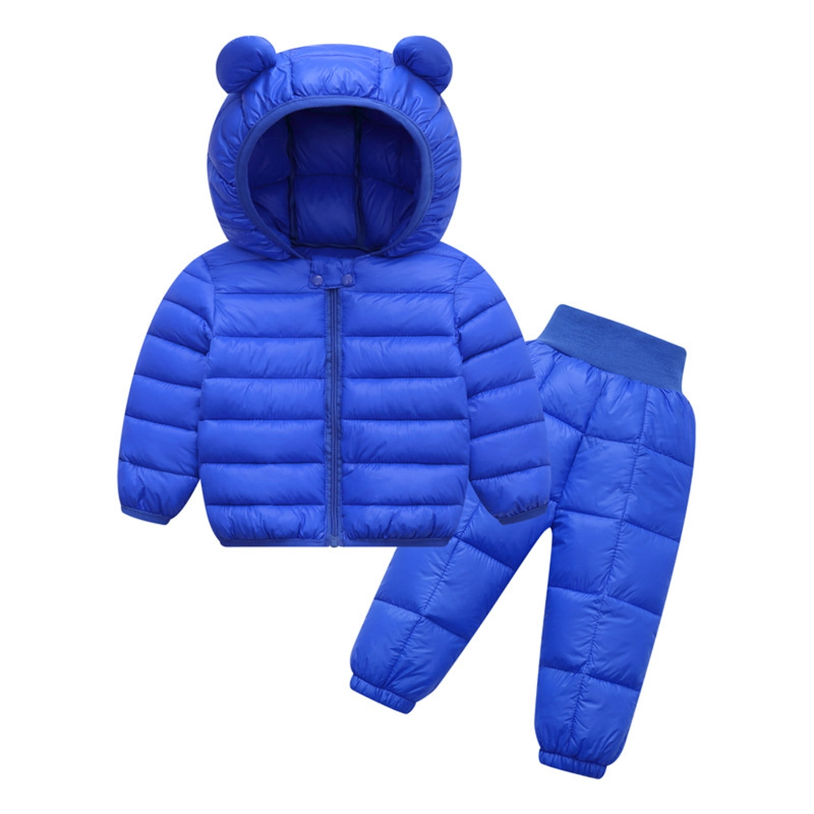 RMGVDSD Baby Boys Girls Two Piece Snowsuit Toddler Infant Winter Coats And Matching Pants Suit Lightweight Hooded Puffer Jacket Clothing Set Outerwear Blue 12-18 Months