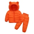thumbnail image 1 of RMGVDSD Baby Boys Girls Two Piece Snowsuit Toddler Winter Coats And Matching Pants Suit Lightweight Hooded Puffer Jacket Clothing Set Outerwear Orange 2-3 Years, 1 of 3