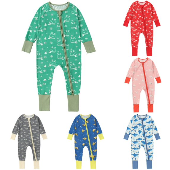 RMGVDSD Baby Footless Pajamas Boys Girls Long Sleeve Zipper Romper Jumpsuit Cartoon Print One-Piece Sleepwear Soft Everyday Wear 6-12 Months