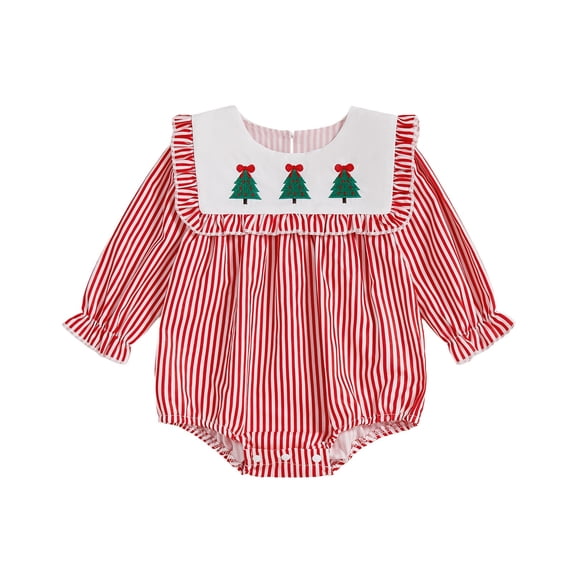 RMGVDSD Baby Girl Christmas Outfit Bodysuit Onesie Long Sleeve Embroidery Plaid Romper for Girls Soft Cute Holiday Outfits 0-3 Months