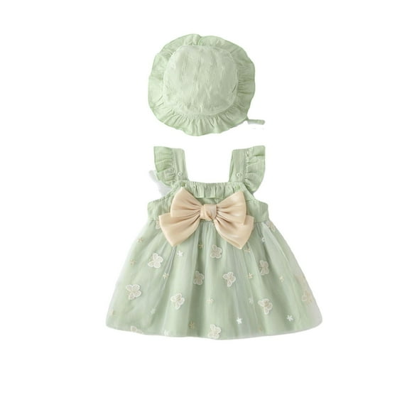 RMGVDSD Baby Girl Clothes Cute Baby Girls Dress Summer Sleeveless Backless Bowknot Flower Princess Party Sundress With Sun Hat Outfit 12-15 Months