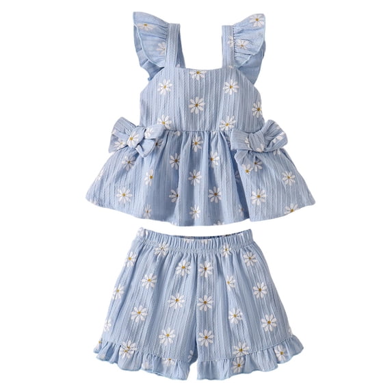 RMGVDSD Baby Girl Clothes Floral Print Toddler Girls Summer Outfit Sleeveless Ruffle Shirt Tank Tops And Shorts Two Piece Sets Toddler 3-4 Years