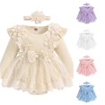 thumbnail image 1 of RMGVDSD Baby Girl Clothes Girls Romper Dress Long Sleeve Lace Flowers Bodysuits Dress Fall Winter Clothes with Headband 3-6 Months, 1 of 7