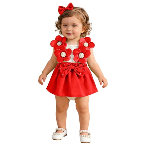RMGVDSD Baby Girl Clothes Girls Romper Dress Sleeveless Floral Bowknot Rompers Bodysuits Headband Cute Summer Clothes Set 3-6 Months