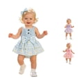 thumbnail image 1 of RMGVDSD Baby Girl Clothes Girls Sleeveless Romper Plaid Dress Floral Bowknot Ribbed Bodysuit Onesie Headband Set Summer Outfit 18-24 Months, 1 of 8