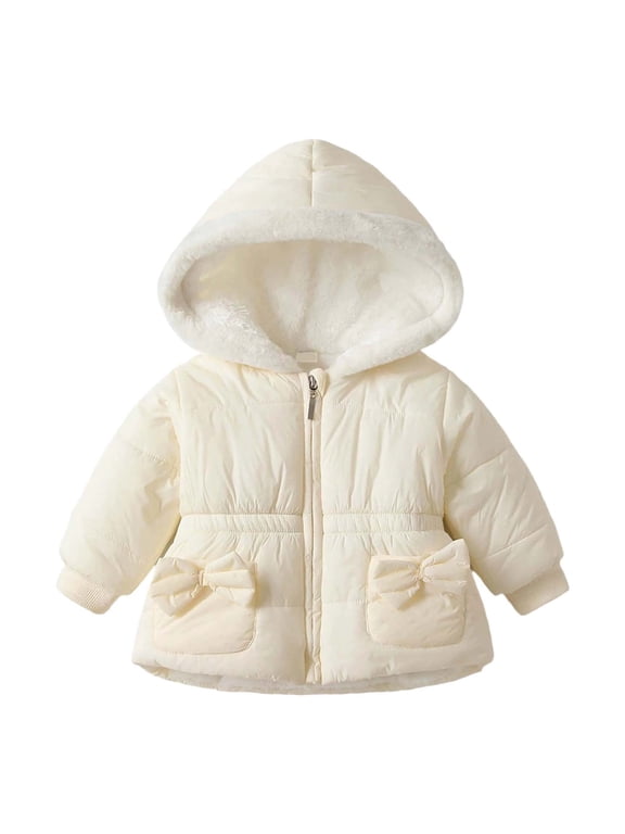 Baby Girls Down Jacket Toddler Winter Coats Fashion Cute Thicken Long Sleeve Hooded Zip Up Padded Jackets Baby Warm Coat Outerwear 18-24 Months