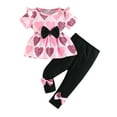 thumbnail image 1 of RMGVDSD Baby Girls Valentine'S Day Outfit Heart Leopard Print Bow Short Sleeve T-Shirt Top And Leggings Pants Summer Two Piece Set Fashion Clothes Outfits, 1 of 9