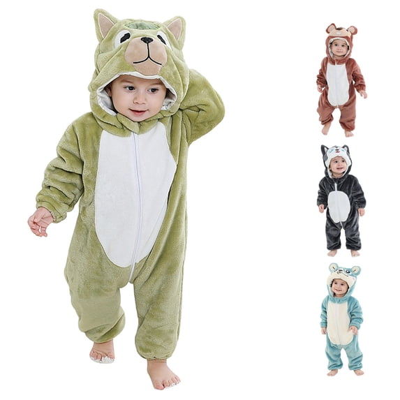 RMGVDSD Baby Halloween Outfit Toddler Boys Girls Animal Onesie Pajamas Cartoon Long Sleeve Flannel Hooded Romper Jumpsuit Loungewear 3-6 Months