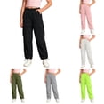 thumbnail image 1 of RMGVDSD Back to School Pants for Girls Cargo Pants Elastic Waist Straight Leg Casual Trousers Trendy School Bottoms Outdoor Daily Wear 13-14 Years, 1 of 4