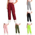 thumbnail image 1 of RMGVDSD Back to School Pants for Girls Cargo Pants Elastic Waist Straight Leg Casual Trousers Trendy School Bottoms Outdoor Daily Wear 7-8 Years, 1 of 4