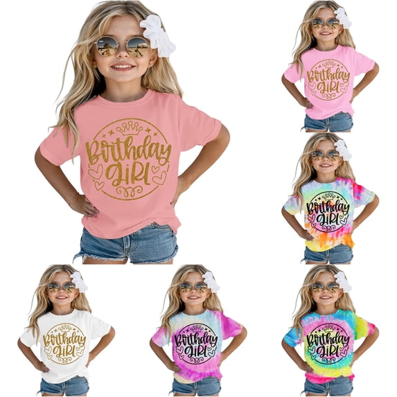 RMGVDSD Birthday Girl Shirt Toddler Kids Girls Tie Dye T Shirts Letter Print Casual Basic Tees Graphic Birthday Party Tshirts 2-3 Years
