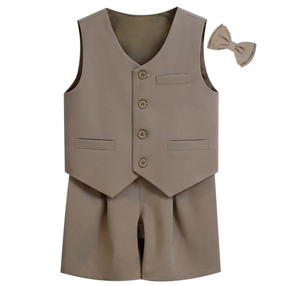 RMGVDSD Boy'S Formal Suit Set 3Pcs Sleeveless Bowtie Vest Shorts For Children'S Performance Wedding Birthday Party Celebration Outfits Kids Clothing Sets