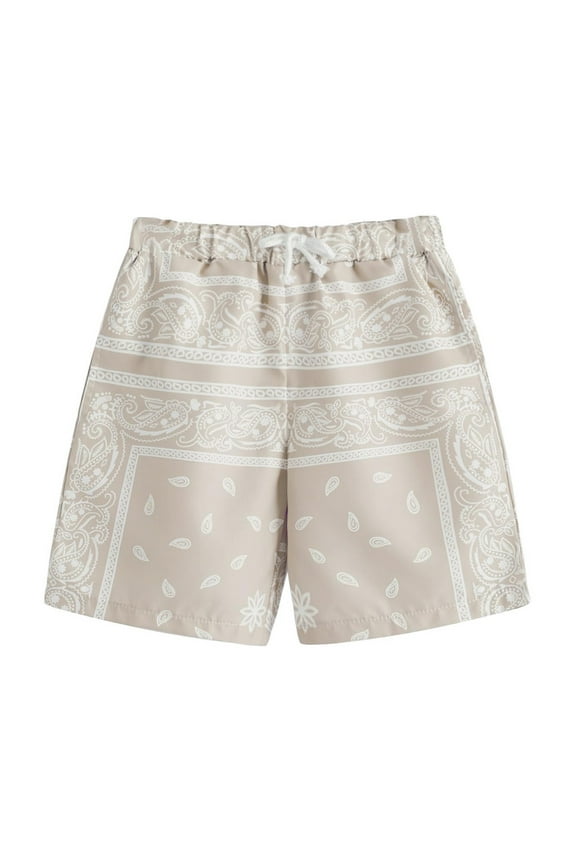 Boy's Graphic Shorts Boys Summer Boho Print Shorts Kids Drawstring Elastic Waist Casual Shorts With Pockets Lightweight Breathable Beachwear 2-3 Years