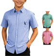 thumbnail image 1 of RMGVDSD Boy's Plaid Button Down Shirts Classic Fit Short Sleeve Gingham Tops For School Casual Festival Kids Dress Shirt 7-8 Years, 1 of 4