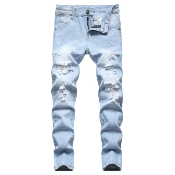 RMGVDSD Boy's Ripped Jeans Boy's Fit Ripped Distressed Fashion Denim Jeans Pants Kids Stretch Slim Jeans Pants 14-16 Years/Light Blue