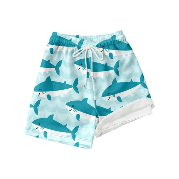 RMGVDSD Boy's Swim Trunks With Compression Liner Beach Shorts Quick Dry Bathing Suits Boys Swim Shorts Swimming Trunks Elastic Waist Active Shorts 7-8 Years