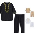 thumbnail image 1 of RMGVDSD Boys 2 Piece Ethnic Style Thobe Outfits Set Embroidery Long Sleeve Tunic Tops And Elastic Waist Pants Robe Suit Kids Festival Clothes 10-11 Years, 1 of 7