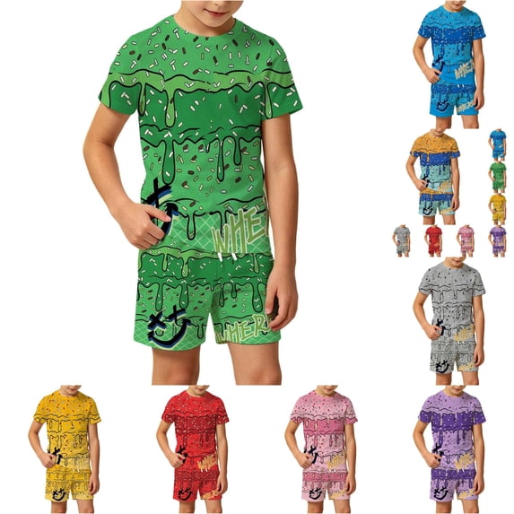 RMGVDSD Boys 2 Piece Ice Cream Baseball Shorts Sets Short Sleeve Tee Tops and Shorts Back To School Outfit for Kids Summer Clothes Comfy Daily Wear