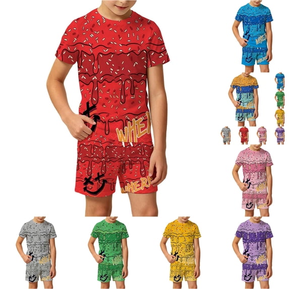 RMGVDSD Boys 2 Piece Ice Cream Baseball Shorts Sets Short Sleeve Tee Tops and Shorts Back To School Outfit for Kids Summer Clothes Daily School Wear