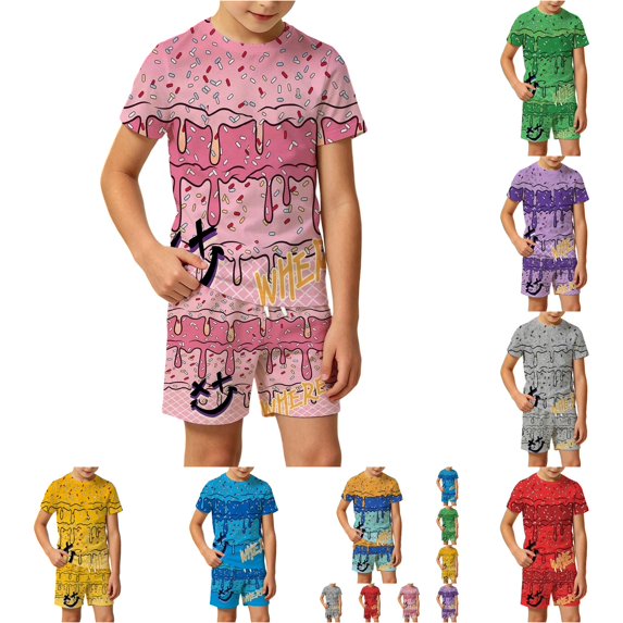 RMGVDSD Boys 2 Piece Ice Cream Baseball Shorts Sets Short Sleeve Tee Tops and Shorts Back To School Outfit for Kids Summer Clothes Daily School Wear