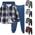 thumbnail image 1 of RMGVDSD Boys 2 Piece Outfit Sweatsuit Set Button Down Hoodie Plaid Sweatshirt Tops And Jogger Pants Sets Toddler Little Boys Fall Outfits 3-4 Years, 1 of 4