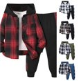 thumbnail image 1 of RMGVDSD Boys 2 Piece Outfit Sweatsuit Set Button Down Hoodie Plaid Sweatshirt Tops And Jogger Pants Sets Toddler Little Boys Fall Outfits 6-7 Years, 1 of 4