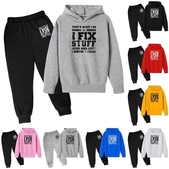 RMGVDSD Boys 2 Piece Outfits Letter Print Hoodie And Sweatpants Fall Winter Clothing Set Children's Long Sleeve Hooded Sweatshirts Pants Sets 11-12 Years