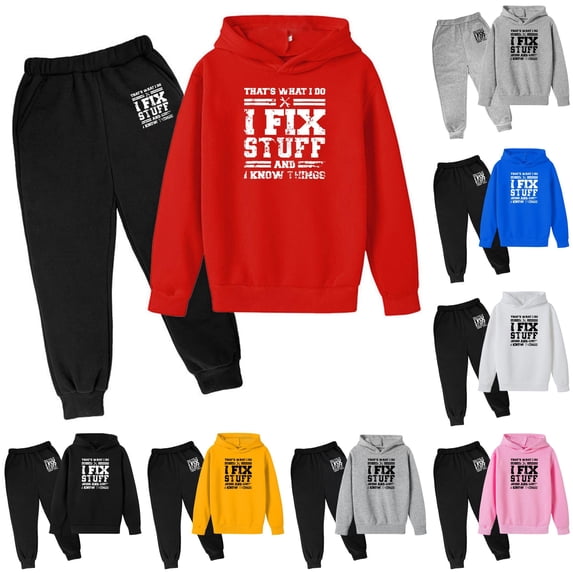 RMGVDSD Boys 2 Piece Outfits Letter Print Hoodie And Sweatpants Fall Winter Clothing Set Children's Long Sleeve Hooded Sweatshirts Pants Sets 4-5 Years