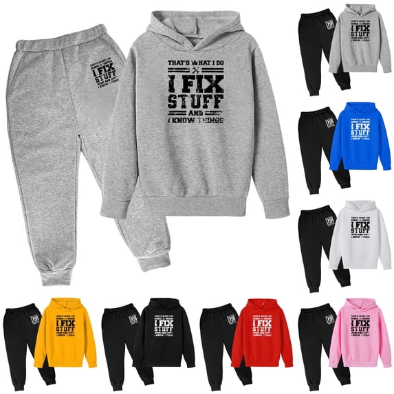 RMGVDSD Boys 2 Piece Outfits Letter Print Hoodie And Sweatpants Fall Winter Clothing Set Children's Long Sleeve Hooded Sweatshirts Pants Sets 7-8 Years